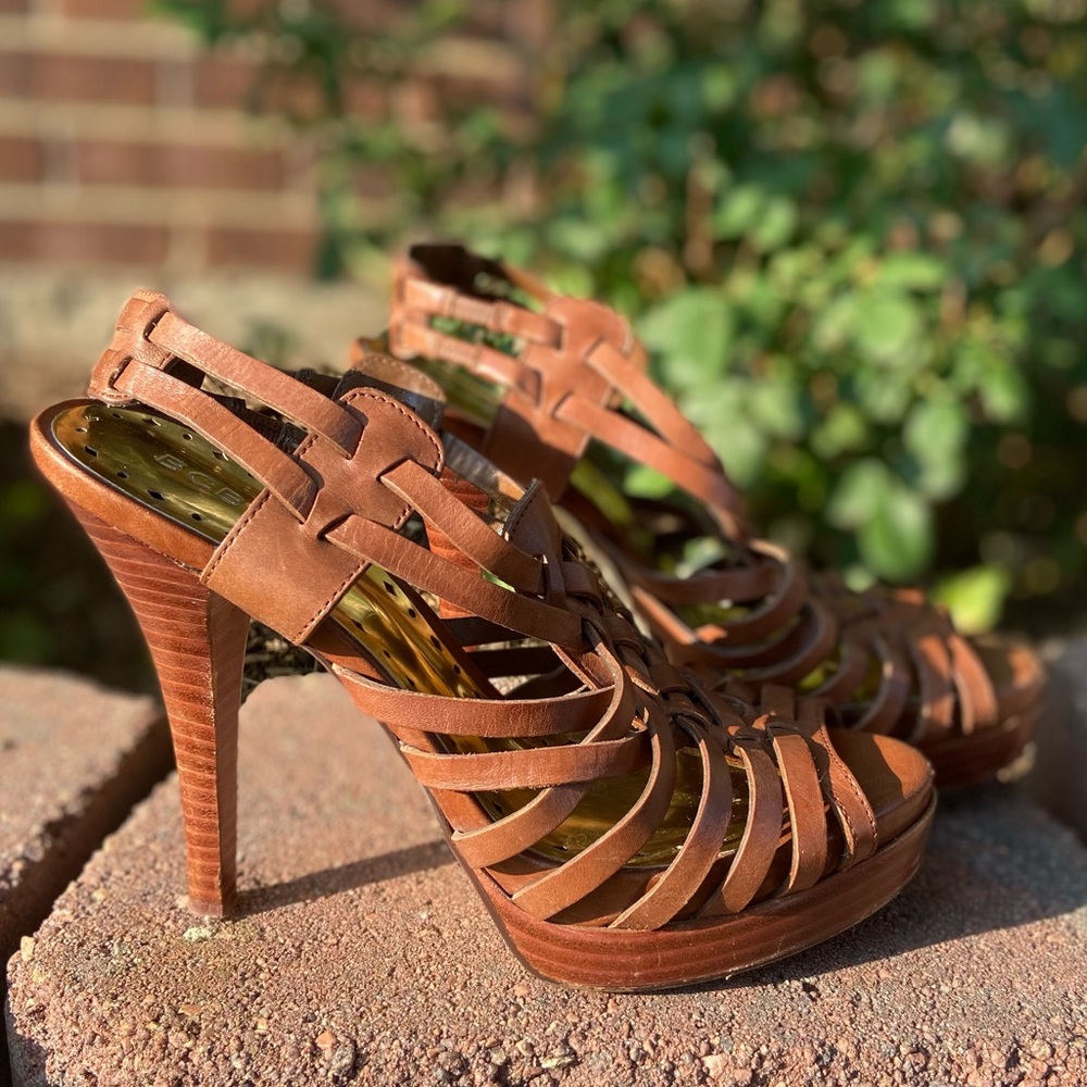 BCBGirls Strappy Leather Stiletto Heels